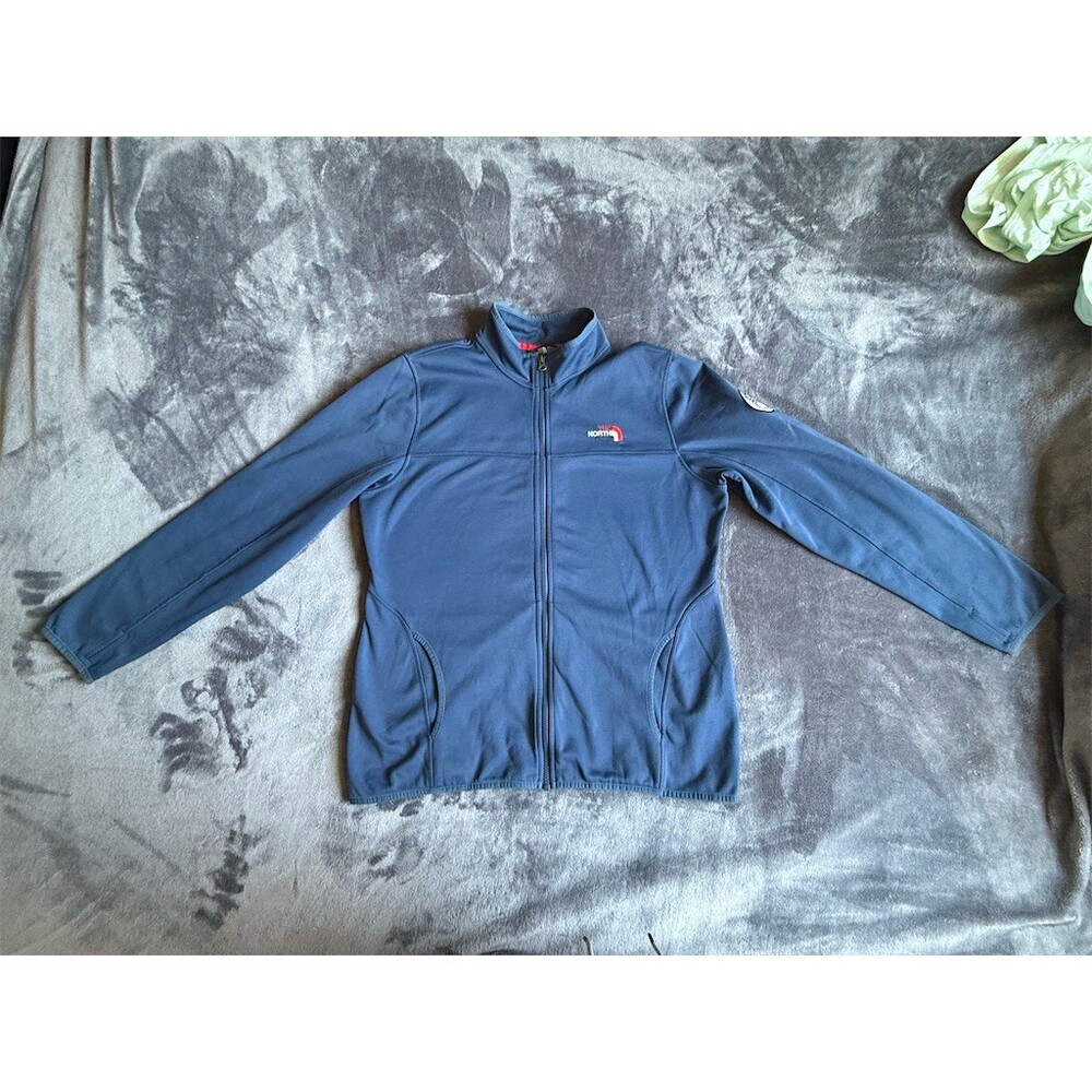 The North Face Womens Full Zip Fleece Jacket Blue Size XS USA Flag Patch